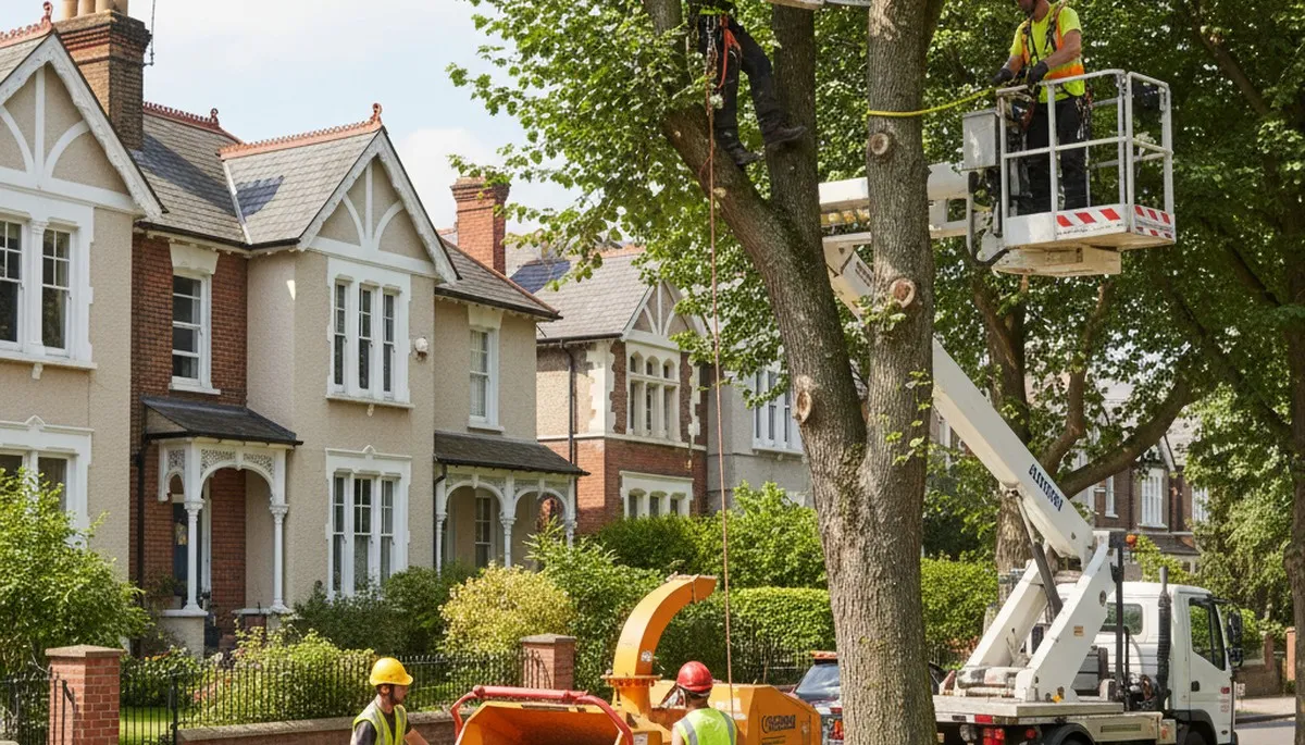 Boston, MA tree service crew removing a tree for safe residential property maintenance