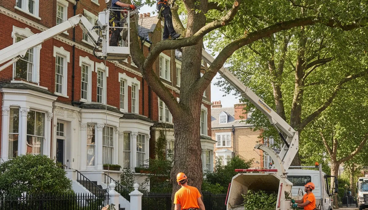 Boston, MA tree service crew removing a tree for safe residential property clearance