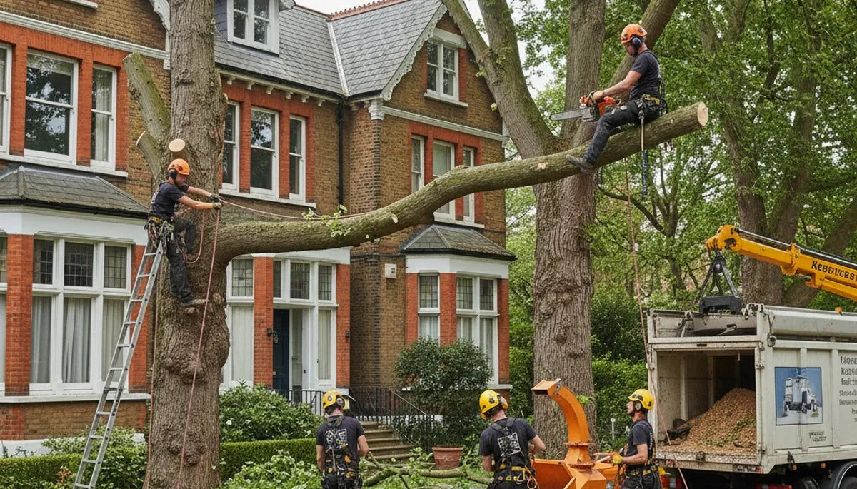 Tree service crew in Boston, MA performing professional tree removal and trimming